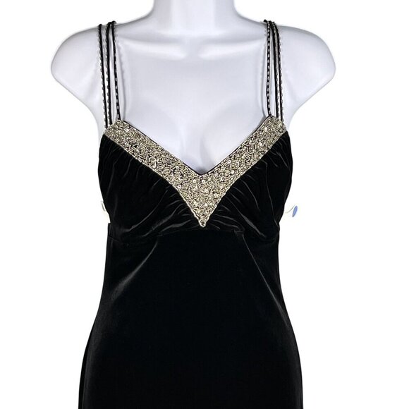 Y2K Dave & Johnny 7/8 Black Velvet Jeweled Formal Gown Crisscross Back Straps - Picture 5 of 12